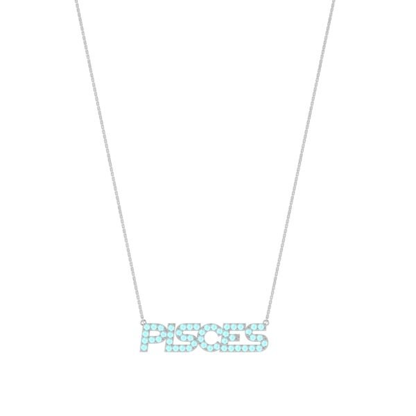 Pisces Zodiac Name Necklace with March Birthstone Aquamarine - Image 2