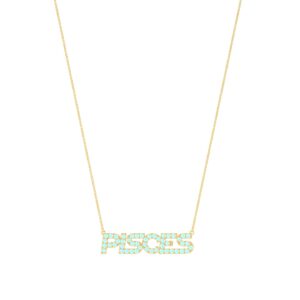 Pisces Zodiac Name Necklace with March Birthstone Aquamarine