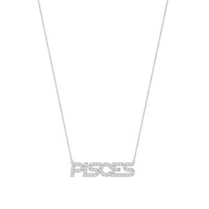 Pisces Zodiac Name Necklace with Diamonds