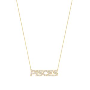 Pisces Zodiac Name Necklace with Diamonds