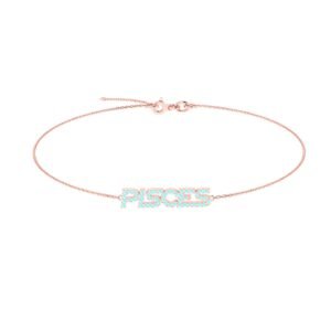 Pisces Zodiac Name Bracelet with March Birthstone Aquamarine