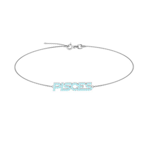 Pisces Zodiac Name Bracelet with March Birthstone Aquamarine