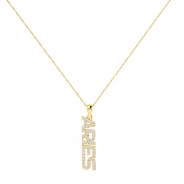 Aries Zodiac Name Pendant with April Birthstone Diamonds