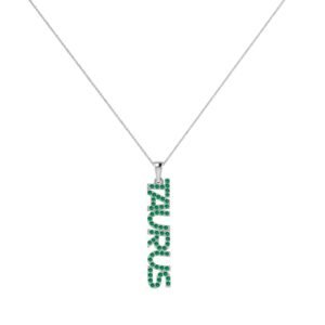 Taurus Zodiac Name Pendant with May Birthstone Emerald