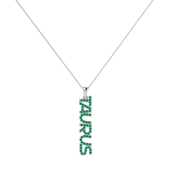 Taurus Zodiac Name Pendant with May Birthstone Emerald