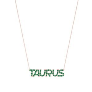 Taurus Zodiac Name Necklace with May Birthstone Emerald