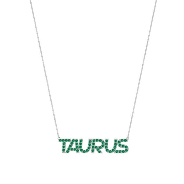 Taurus Zodiac Name Necklace with May Birthstone Emerald - Image 2
