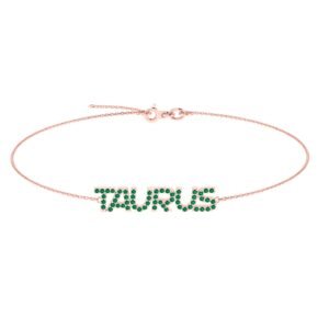 Taurus Zodiac Name Bracelet with Emerald Birthstone in 18K Gold – Dubai UAE