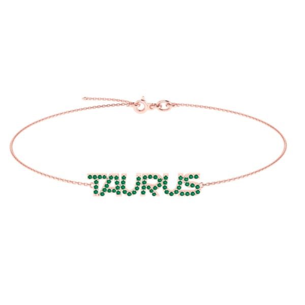 Taurus Zodiac Name Bracelet with May Birthstone Emerald - Image 3