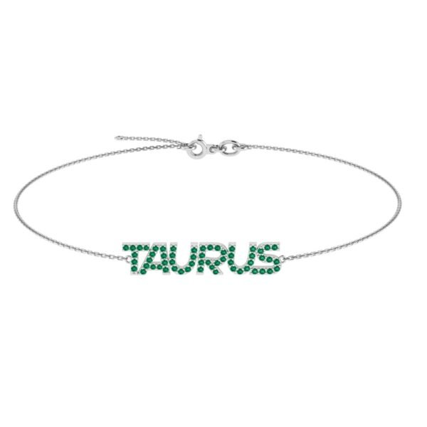 Taurus Zodiac Name Bracelet with May Birthstone Emerald - Image 2