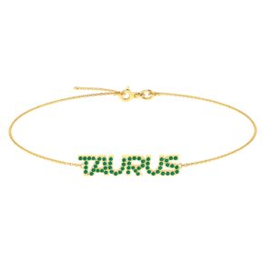 Taurus Zodiac Name Bracelet with May Birthstone Emerald