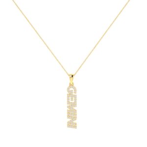Gemini Zodiac Name Pendant with Diamonds