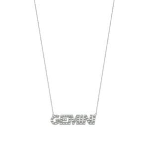 Gemini Zodiac Name Necklace with June Birthstone Pearl
