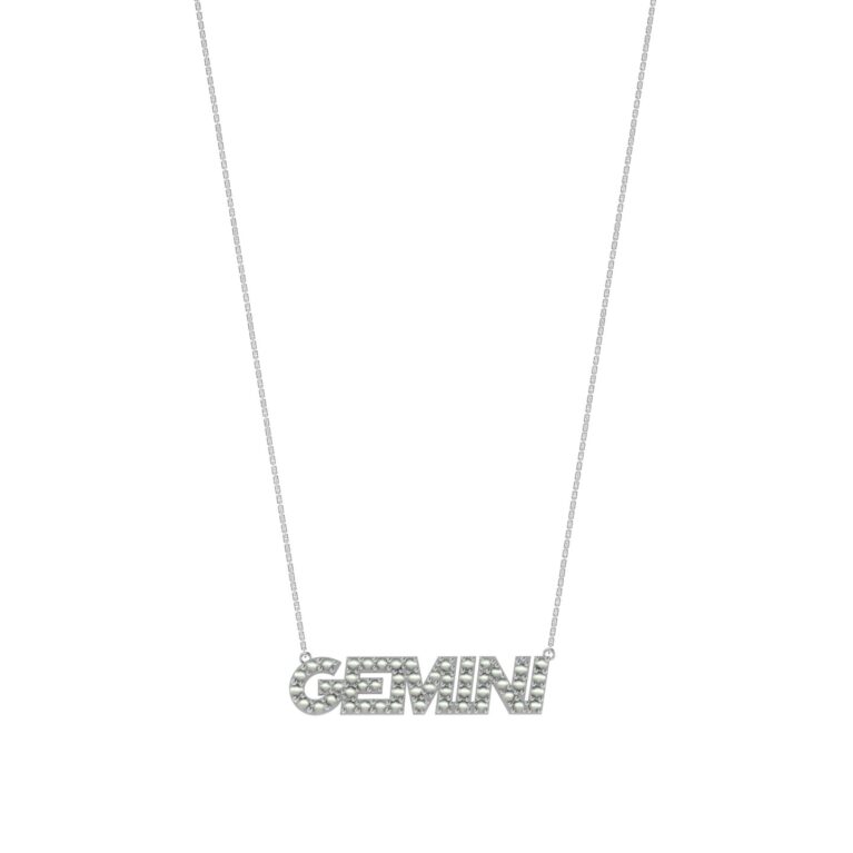 Gemini Zodiac Name Necklace with June Birthstone Pearl - Image 2