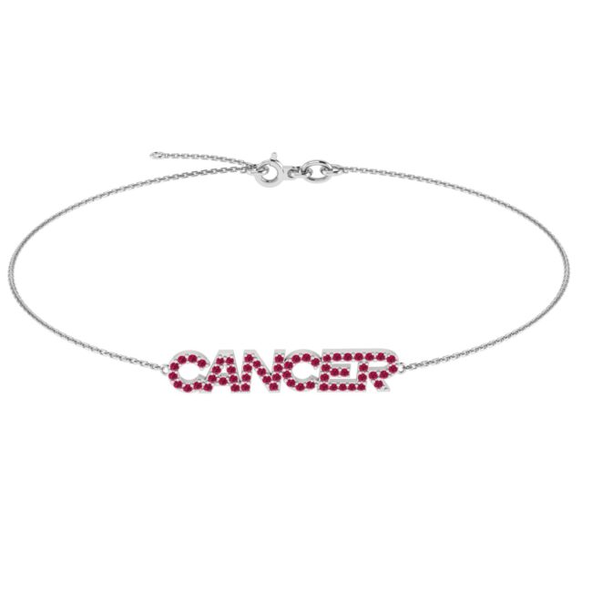 Cancer Zodiac Name Bracelet with July Birthstone Ruby