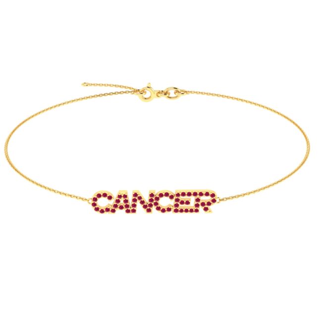 Cancer Zodiac Name Bracelet with July Birthstone Ruby