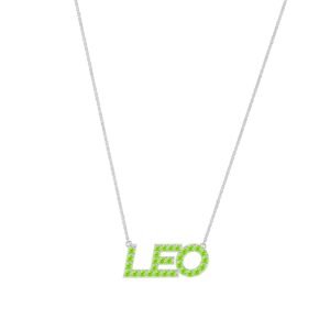 Leo Zodiac Name Necklace with August Birthstone Peridot
