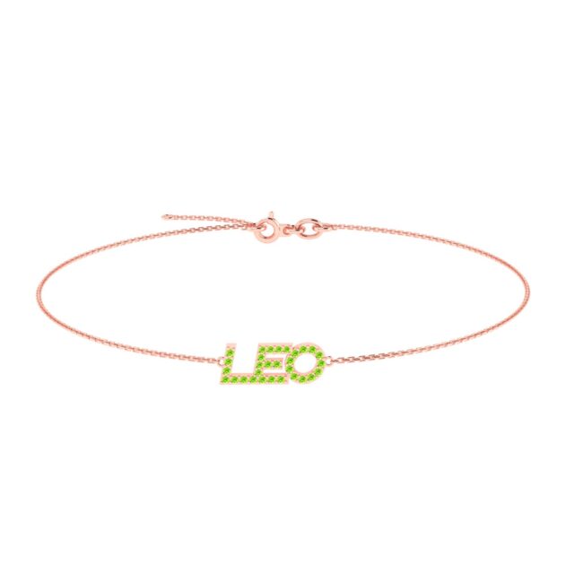 Leo Zodiac Name Bracelet with August Birthstone Peridot