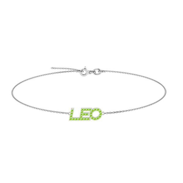 Leo Zodiac Name Bracelet with August Birthstone Peridot