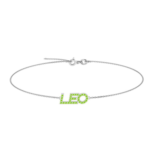 Leo Zodiac Name Bracelet with August Birthstone Peridot