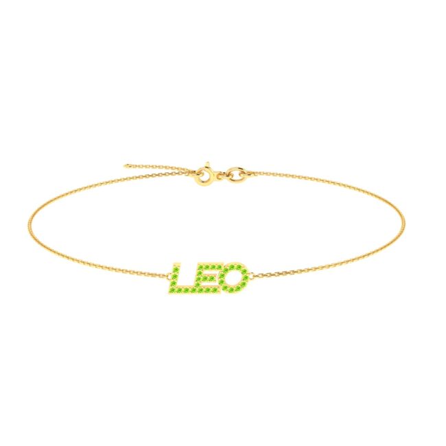 Leo Zodiac Name Bracelet with August Birthstone Peridot