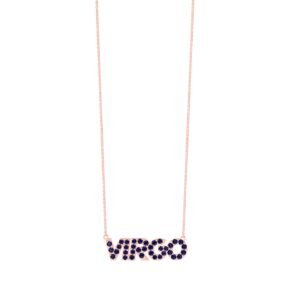 Virgo Zodiac Name Necklace with September Birthstone Blue Sapphire