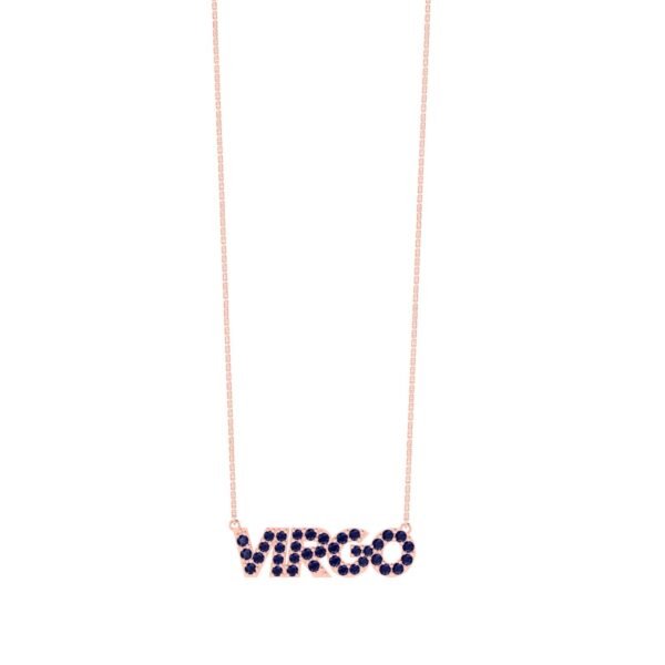 Virgo Zodiac Name Necklace with September Birthstone Blue Sapphire
