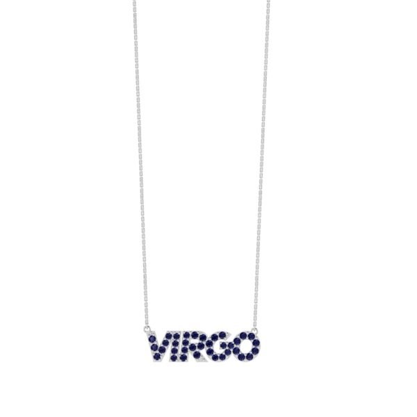 Virgo Zodiac Name Necklace with September Birthstone Blue Sapphire