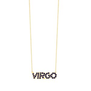 Virgo Zodiac Name Necklace with September Birthstone Blue Sapphire