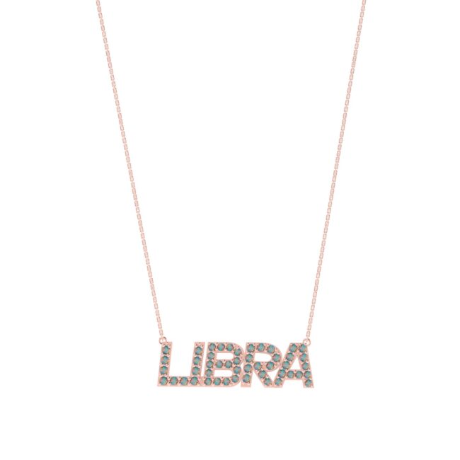 Libra Zodiac Name Necklace with October Birthstone Opal - Image 3