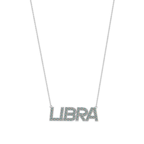 Libra Zodiac Name Necklace with October Birthstone Opal