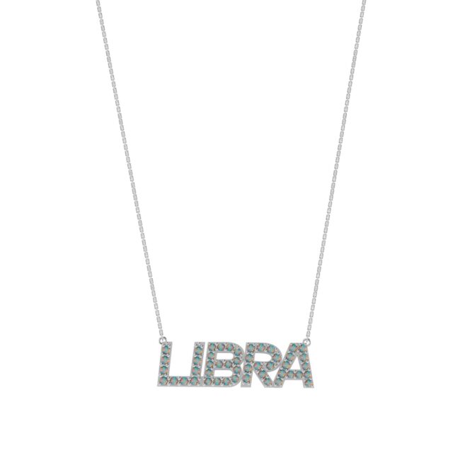 Libra Zodiac Name Necklace with October Birthstone Opal - Image 2