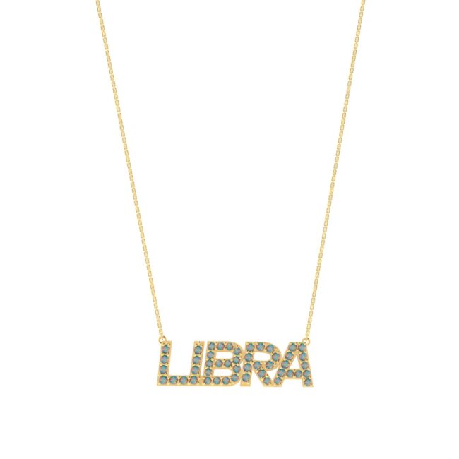 Libra Zodiac Name Necklace with October Birthstone Opal