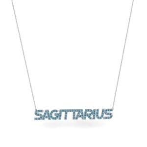 Sagittarius Zodiac Name Necklace with December Birthstone Blue Topaz
