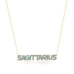 Sagittarius Zodiac Name Necklace with December Birthstone Blue Topaz