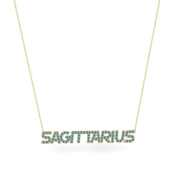 Sagittarius Zodiac Name Necklace with December Birthstone Blue Topaz