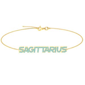 Sagittarius Zodiac Name Bracelet with December Birthstone Blue Topaz