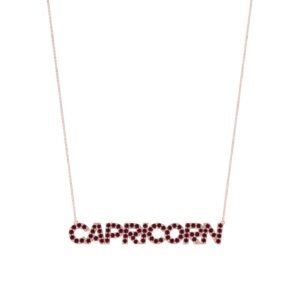 Capricorn Zodiac Name Necklace with January Birthstone Garnet