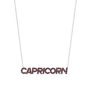 Capricorn Zodiac Name Necklace with January Birthstone Garnet