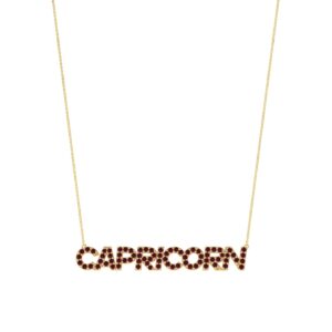 Capricorn Zodiac Name Necklace with January Birthstone Garnet