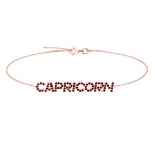 Capricorn Zodiac Name Bracelet with January Birthstone Garnet