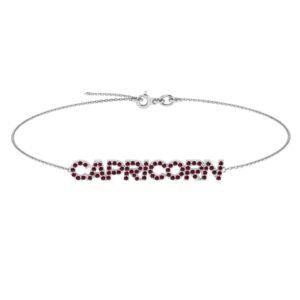 Capricorn Zodiac Name Bracelet with January Birthstone Garnet