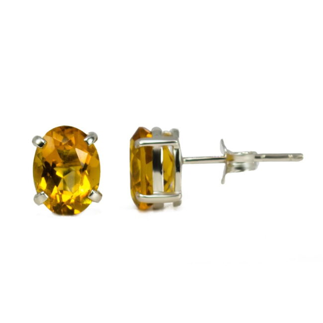 Citrine Oval Earrings in 18K White Gold