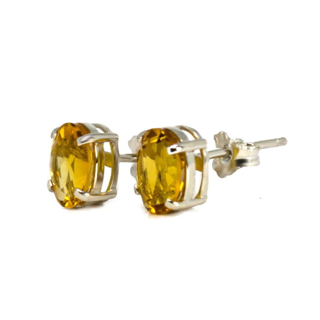 Citrine Oval Earrings in 18K White Gold