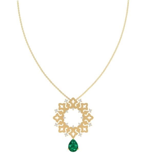 Sheikh Zayed Mosque Majesty Necklace: Emerald and Diamond Pendant Inspired by the Chandelier