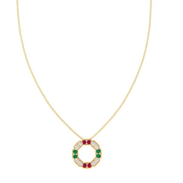 Floral Pendant Necklace with Diamonds, Emerald and Ruby inspired by Sheikh Zayed Mosque's Inlaid Flowers