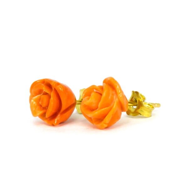 Rose Red Coral Earrings in 18K Gold - Image 3
