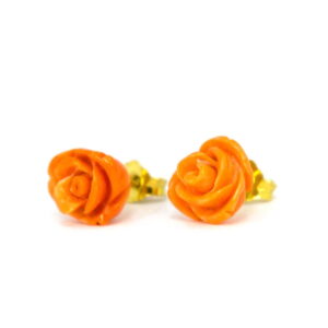 Rose Red Coral Earrings in 18K Gold