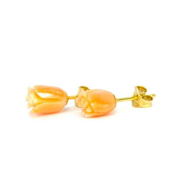 Red Coral Tulip Earrings in 18K Gold - Image 3