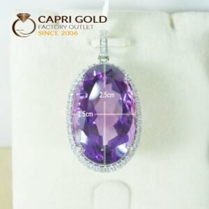Amethyst Diamonds Oval Pendant in 18K White Gold